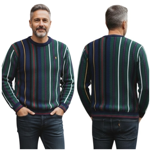 Chaps Ralph Lauren Vintage Stripe Rib Knit Sweater Made USA Size XLF365